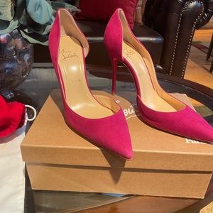 Gently Worn (Once)
Christian Louboutin Rasberry Pink Irizia 100 Suede Pumps